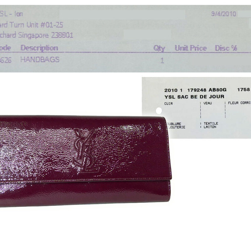 Yves Saint Laurent 'Belle de Jour' Prune Patent Large Signature Clutch-0