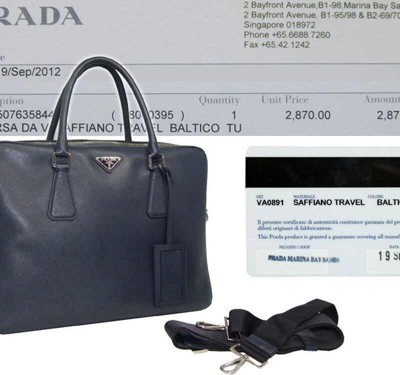 Prada VA0891 Blue Saffiano Weekender Travel Bag-0