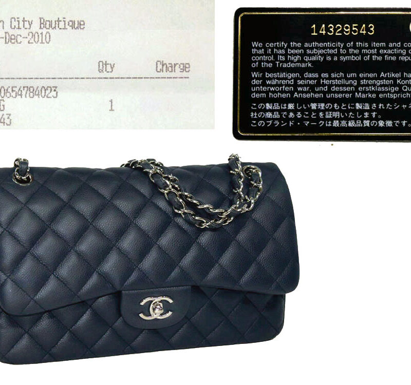Chanel 14329543 Navy Blue Limited Soft Caviar Jumbo Double Flap Silver Hardware-0