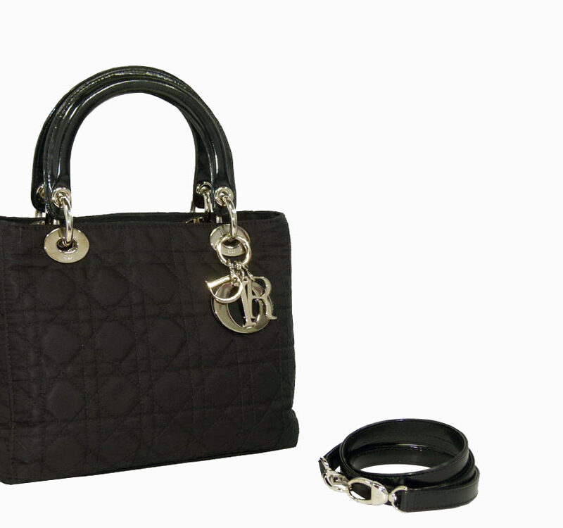 Christian Dior Black Satin Cannage Lady Dior Tote Small Silver Hardware-0
