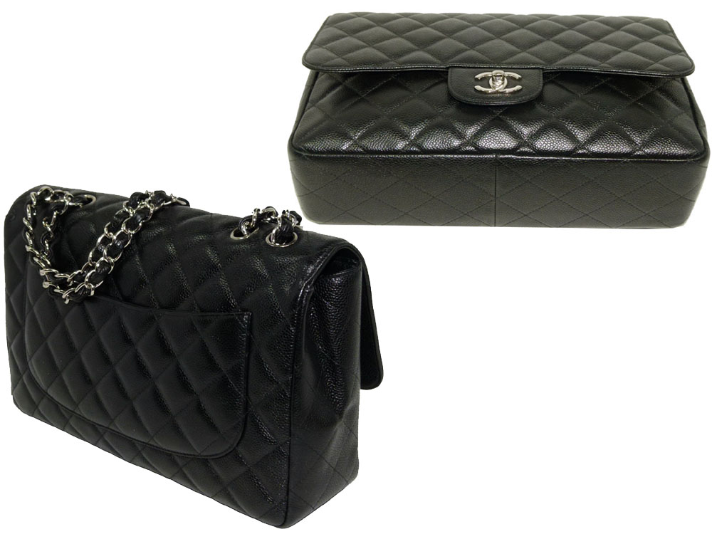 Chanel 13657978 Classic Single Flap Black Caviar Jumbo with Silver Hardware andbag-25388