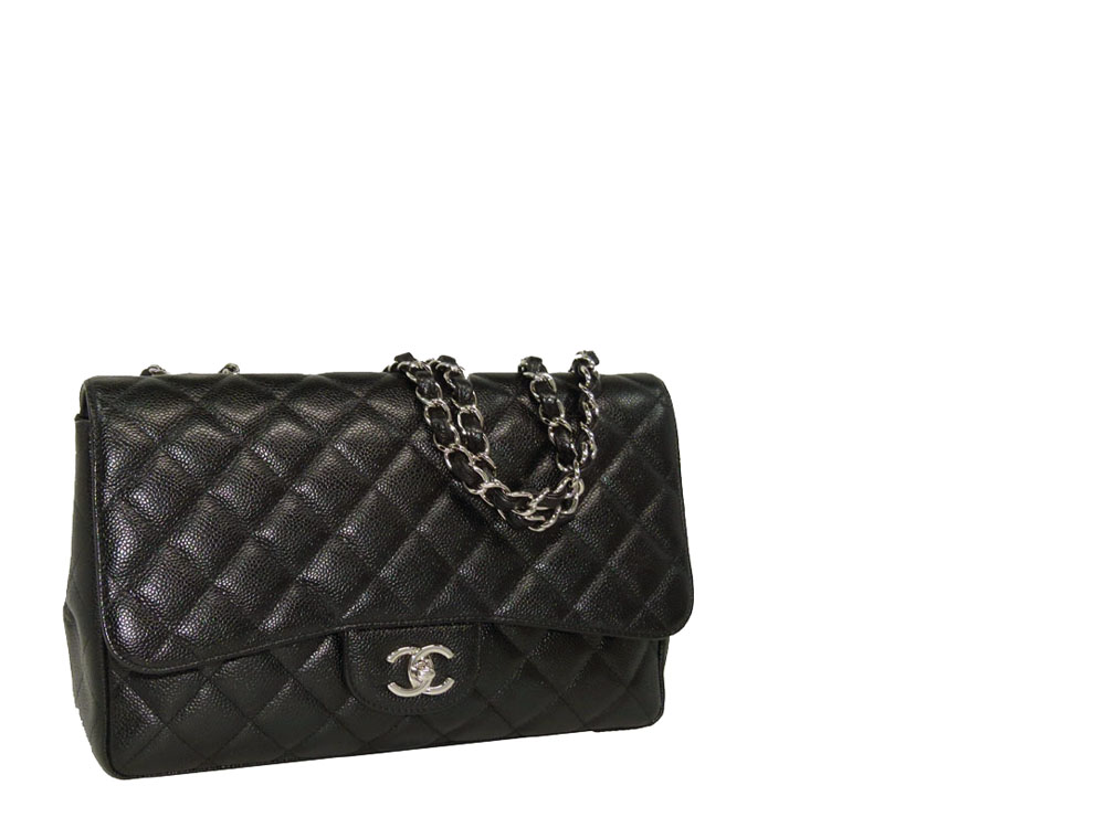Chanel 13657978 Classic Single Flap Black Caviar Jumbo with Silver Hardware andbag-0