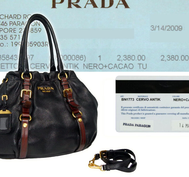 Prada BN1773 Black/Cacao Cervo Antik Document Tote with Strap-0