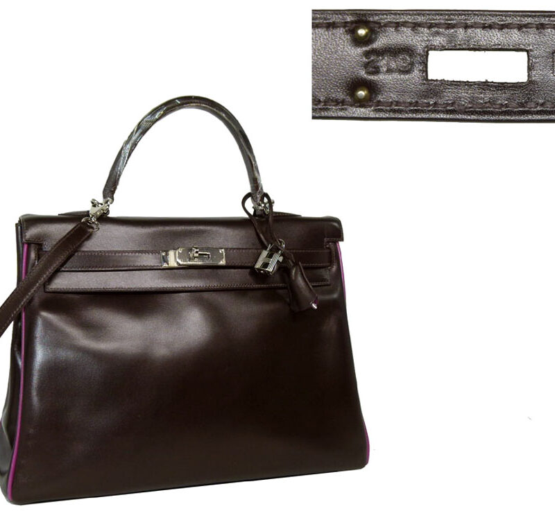 Hermes Kelly 35 Eclat K Stamp Purple/Chocolate Silver Hardware-0