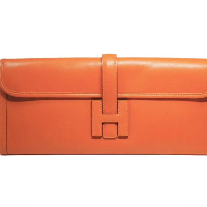 Hermes Orange Jige Elan 35cm M Stamp Swift Leather Clutch-0