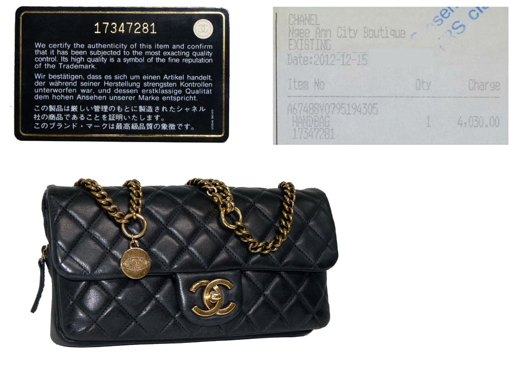 Chanel 17347281 Cruise 2013 Black Calfskin w Zip Pocket "Crown" Flap Bag in Mat Gold Hardware-0