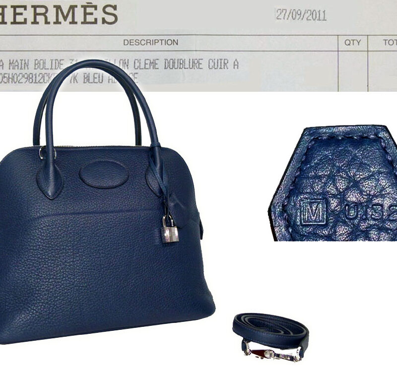 Hermes Blue Abysse Clemence Leather M Stamp Bolide 31 with strap-0
