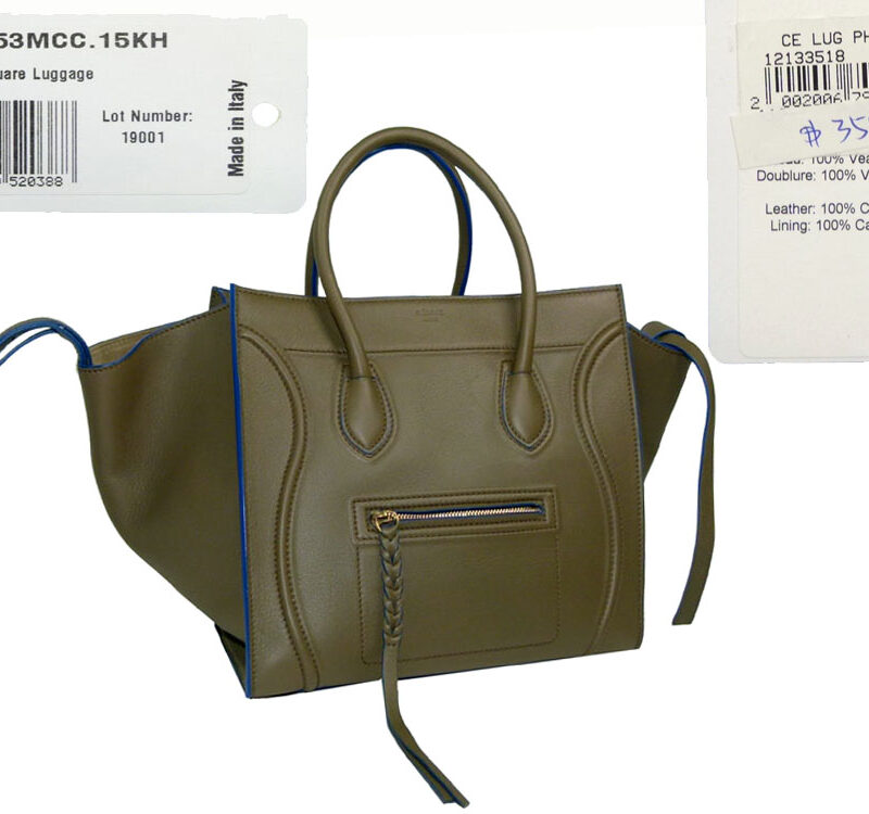 Celine Khaki Luggage Phantom with Blue Trimming-0
