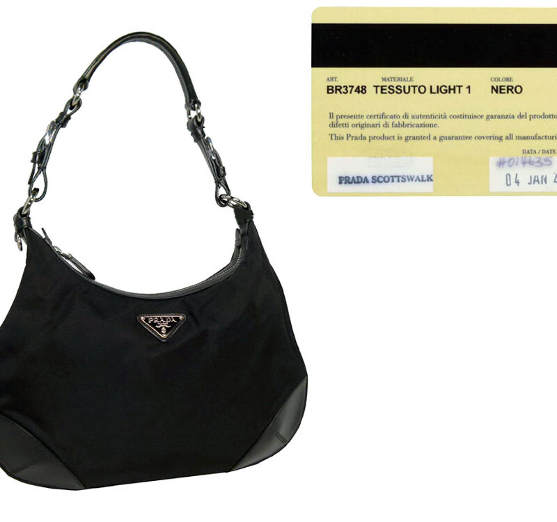 Prada BR3748 Black Tessuto/ Calf Light Hobo Small Bag-0