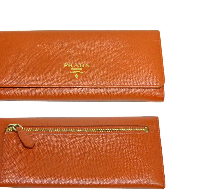 Prada 1M1132 Papaya Orange Saffiano Long Wallet-0