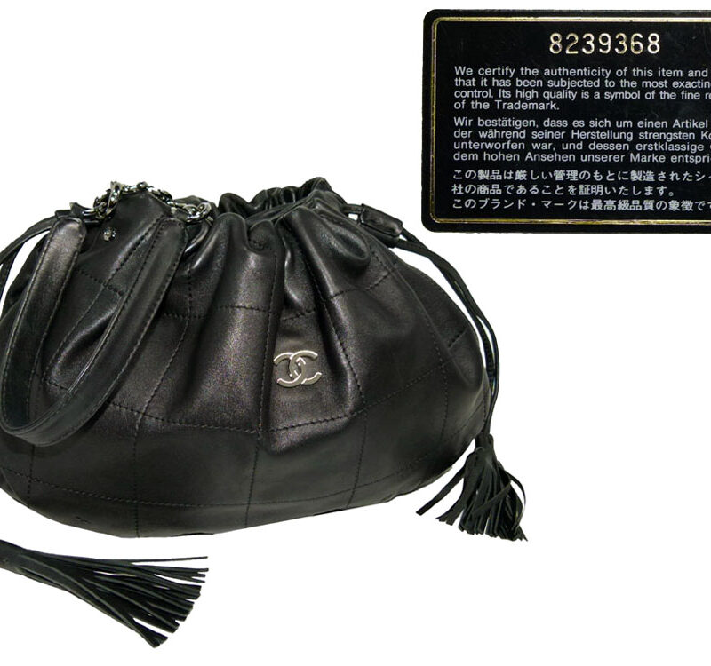 Chanel 8239368 Black Drawstring Chain Hobo Silver Hardware-0