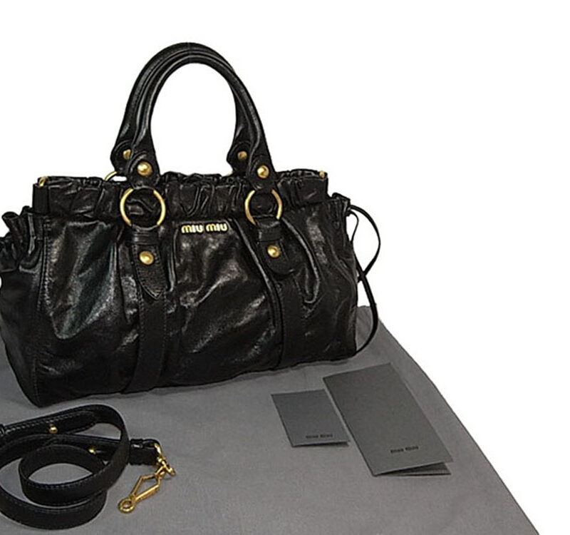 Miu Miu Black Vitello Lux Tote Bag with Shoulder Strap-0