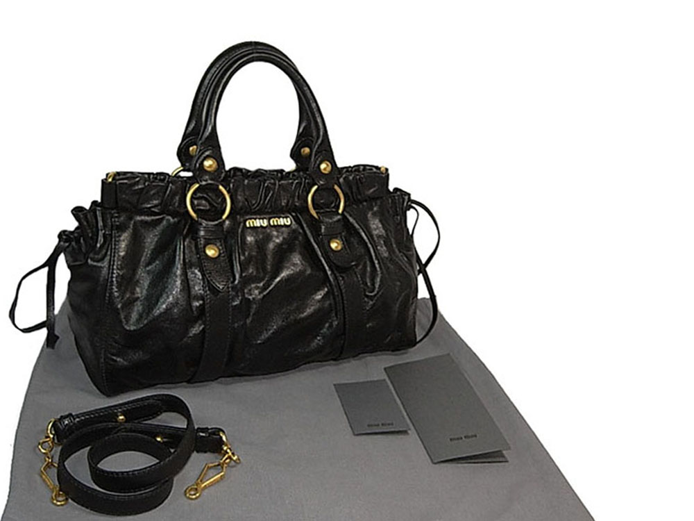 Miu Miu Black Vitello Lux Tote Bag with Shoulder Strap-0
