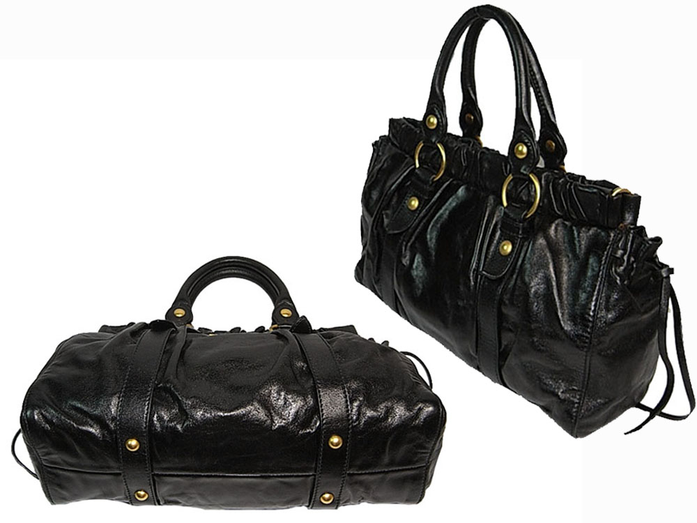 Miu Miu Black Vitello Lux Tote Bag with Shoulder Strap-25623