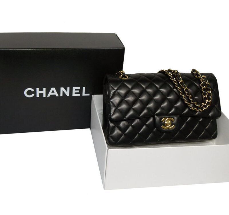 Chanel 13174882 Black Lambskin 10" Medium Flap in Gold Hardware-0