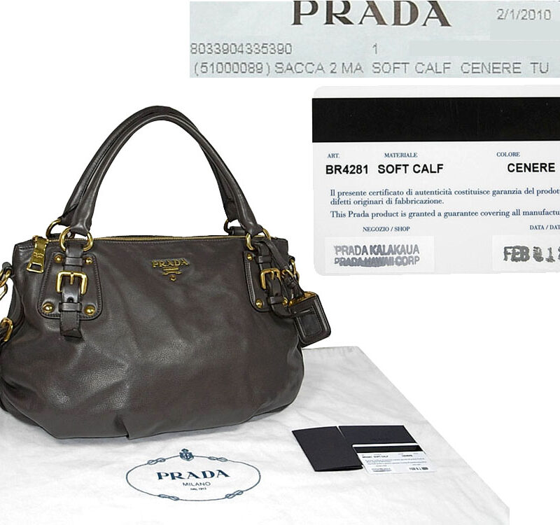 Prada BR4281 Black Soft Calf Cenere Hobo Tote with Strap-0