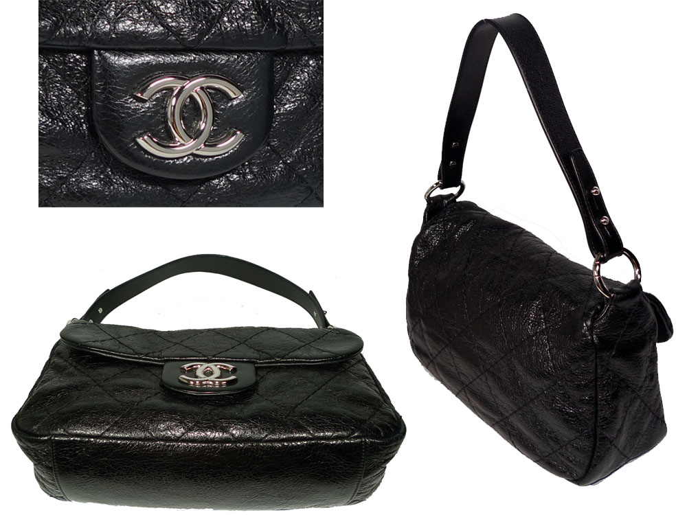 Chanel 13346445 10P Black Distressed "On the Road" Medium Flap Hobo-26209