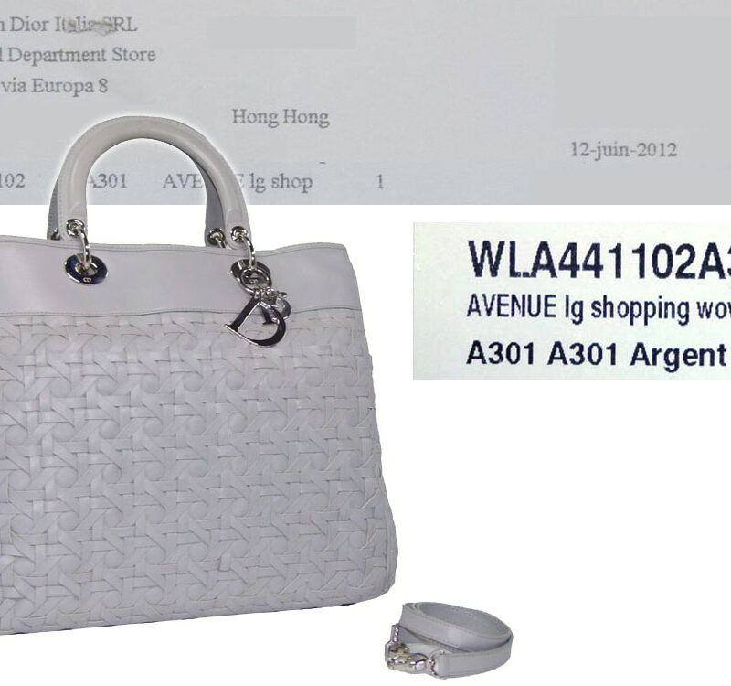 Christian Dior Light Grey Woven Document Vertical Tote-0