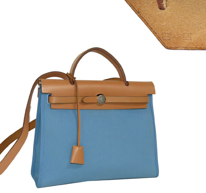 Hermes Blue Herbag 32 Zip with Natural Calf O Stamp-0
