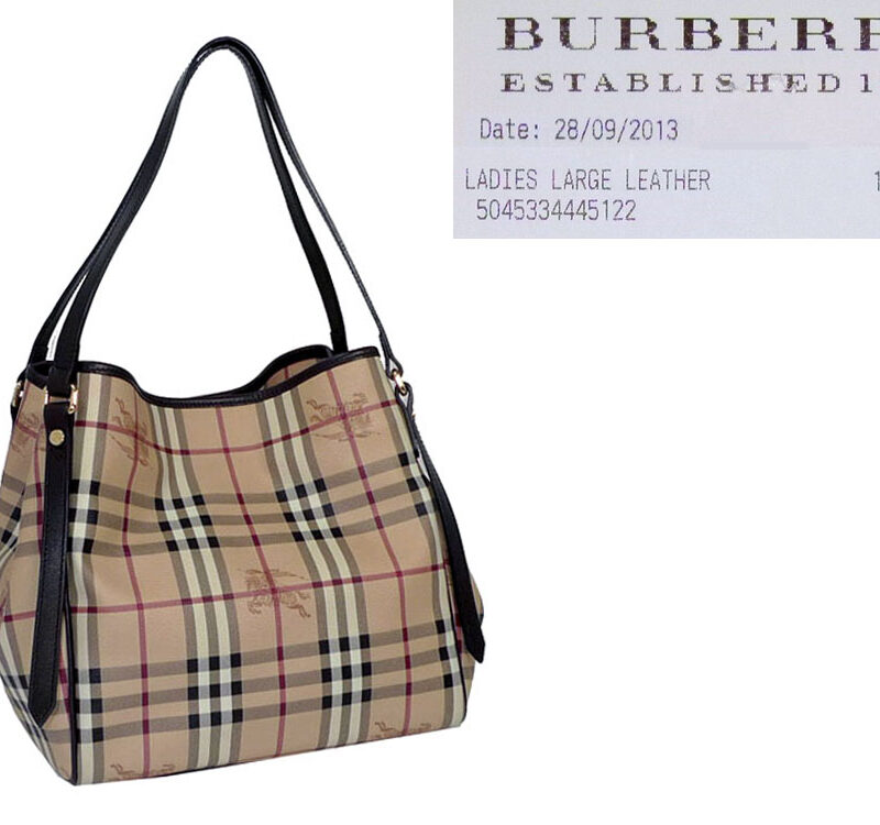 Burberry Medium Haymarket check Signature Horse Canvas with Brown Leather Trim Shopping -0
