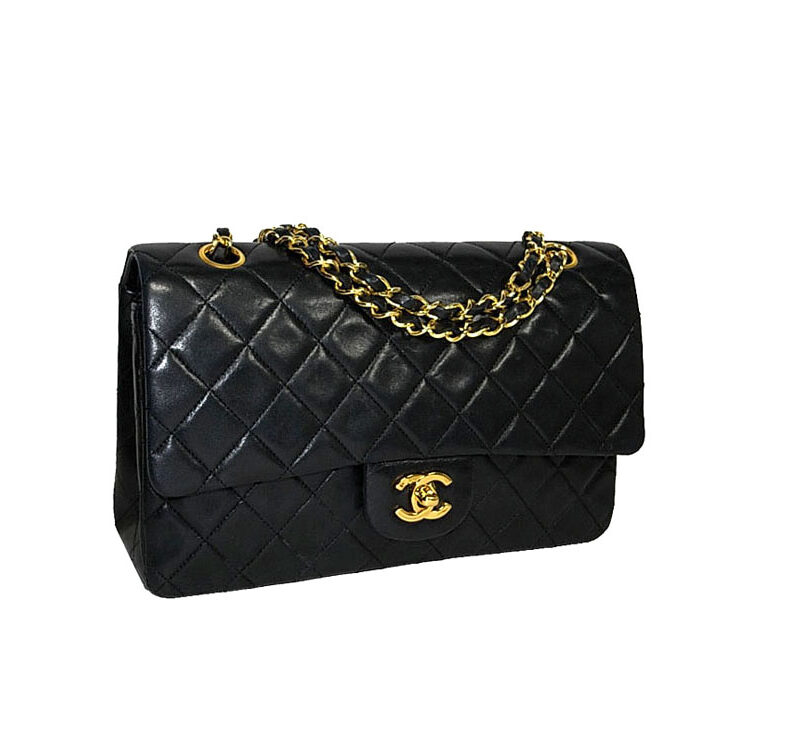 Chanel 5164376 Black Lambskin Vintage Small 9" Classic Flap with Gold Hardware-0
