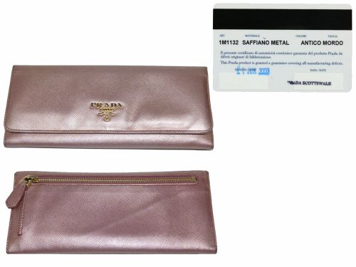 Prada 1M1132 Metallic Pink Saffiano Long Wallet-0