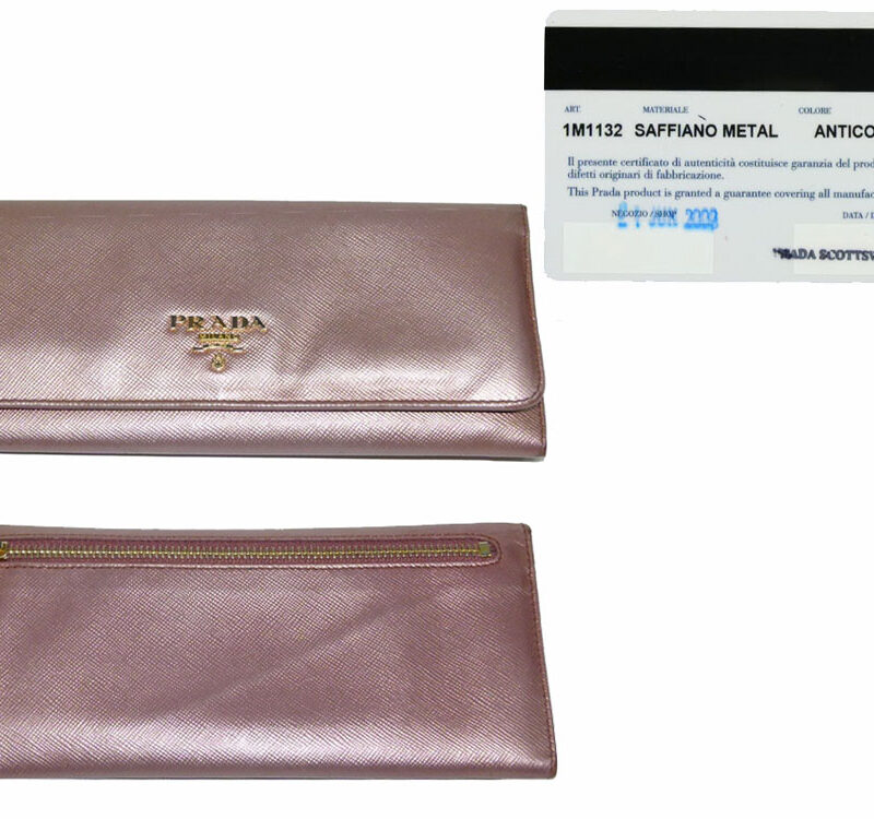 Prada 1M1132 Metallic Pink Saffiano Long Wallet-0