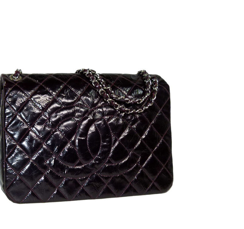 Chanel 14040229 Patent Distressed Burgundy Maxi XL business Flap SHW-0