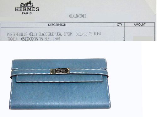 Hermes P Stamp Blue Jean Epsom Leather Silver Hardware Kelly Wallet-0