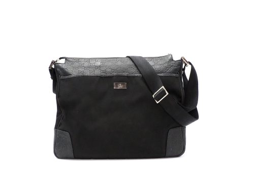 Gucci 161821 Black Canvas / Guccissima Leather Trim Messenger Bag