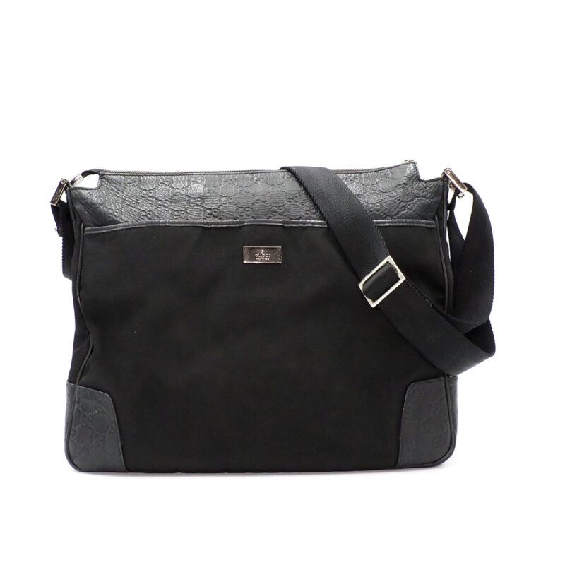 Gucci 161821 Black Canvas / Guccissima Leather Trim Messenger Bag