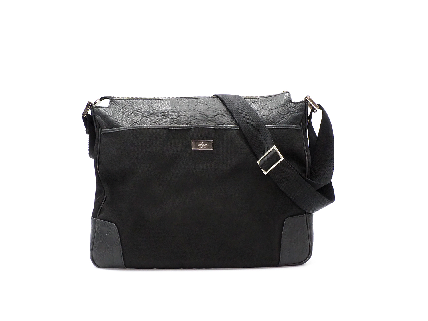 Gucci 161821 Black Canvas / Guccissima Leather Trim Messenger Bag