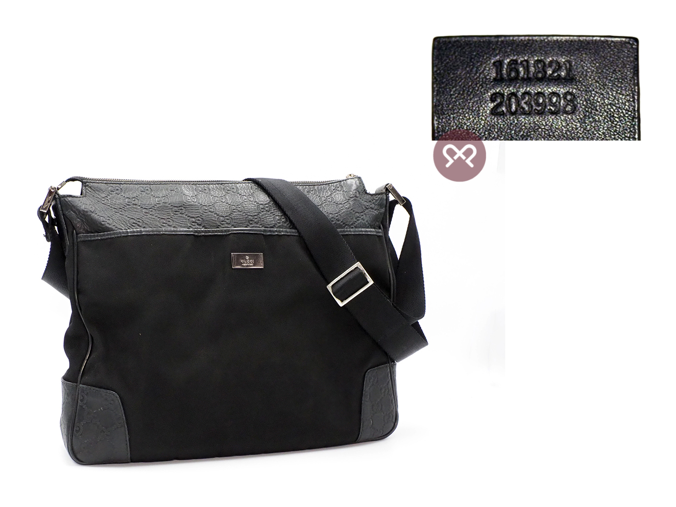 Gucci 161821 Black Canvas / Guccissima Leather Trim Messenger Bag - Image 2