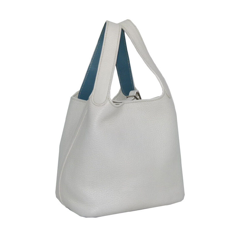 Hermes Picotin Eclat PM White/ Blue Jean Clemence Leather in K Stamp Tote Bag-0