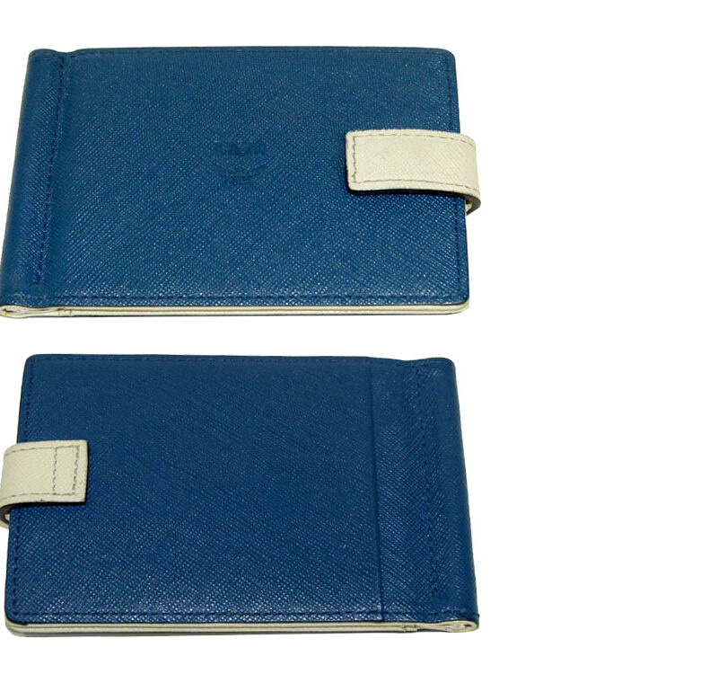 MCM Blue / Beige Leather Money Clip with IC and 4 cards -0