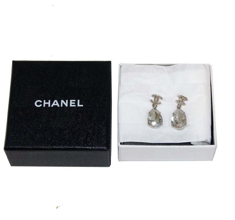 Chanel Big Crystal with Double C Silver Hardware Earring-0