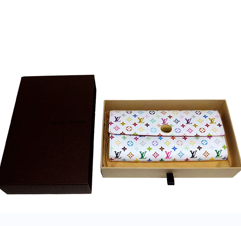 Louis Vuitton M93745 Monogram Multicolore Sarah Wallet in White / Figue color-0