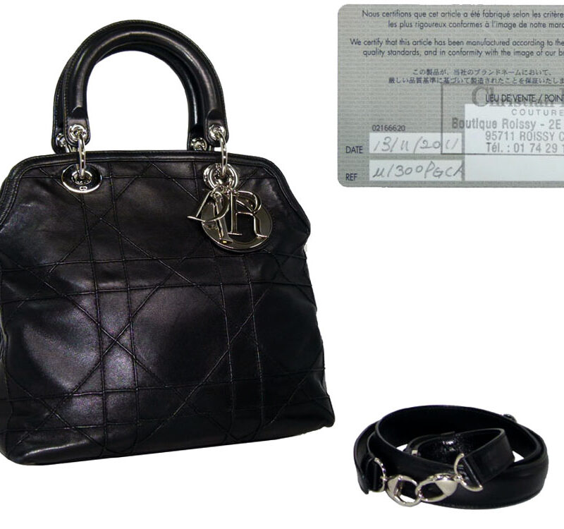 Dior M1301PGCA Cannage Granville bag in Black Lambskin Leather Silver Hardware-0