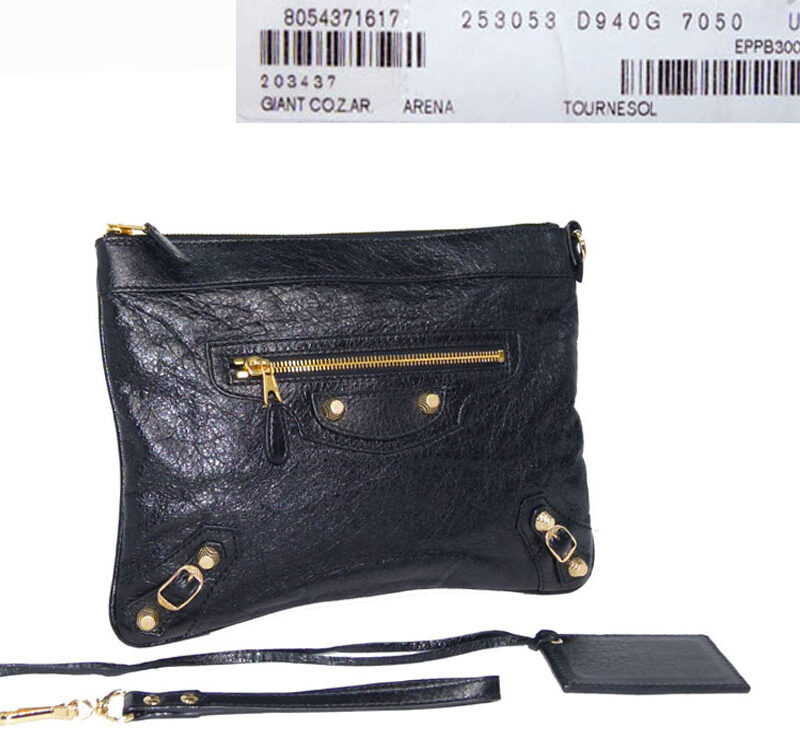 Balenciaga 299213 Black Giant 12 Wrist Pouch / Clutch/ Ipad Holder Gold Hardware-0