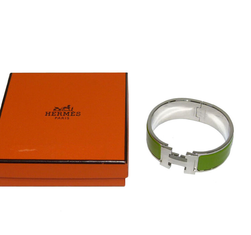 Hermes Clic-Clac H PM 1" Wide Bracelet Green Enamel PHW O Stamp-0