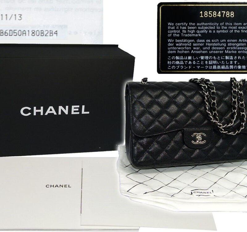 Chanel 18584788 Black Caviar Jumbo Classic Double Flap with Silver Chain handbag-0