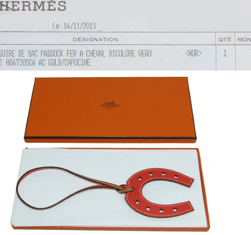 Hermes Horseshoe De Sac Paddock Bicolor Gold/ Capucine Bag Charm Collection-0