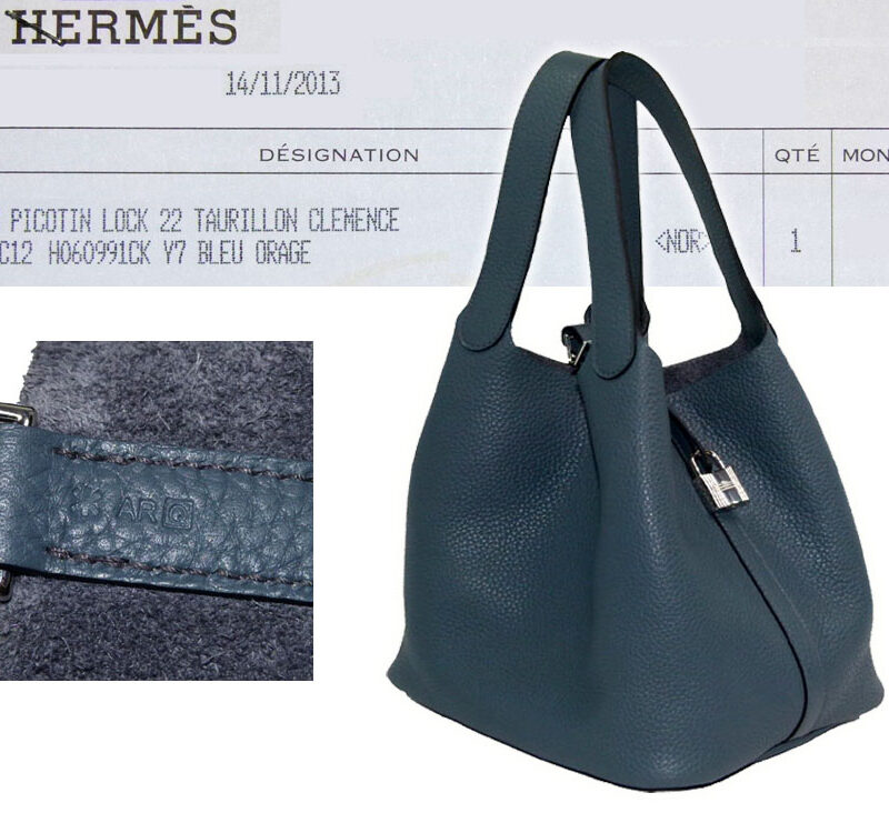 Hermes Picotin Lock 22 MM Medium Tote Bleu Orage "Q" Stamp with PHW-0