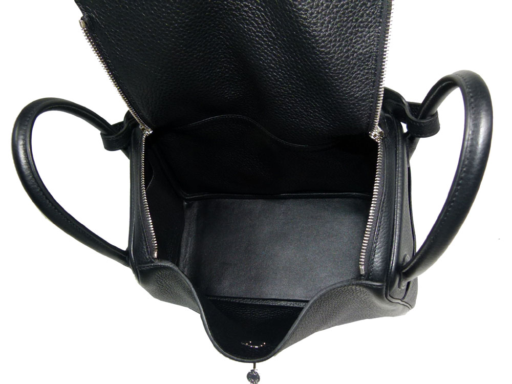 Hermes Lindy 30 Black Clemence Leather "Q" Stamp Shoulder/ Tote Bag-27470