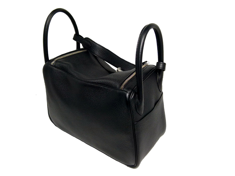 Hermes Lindy 30 Black Clemence Leather "Q" Stamp Shoulder/ Tote Bag-27468