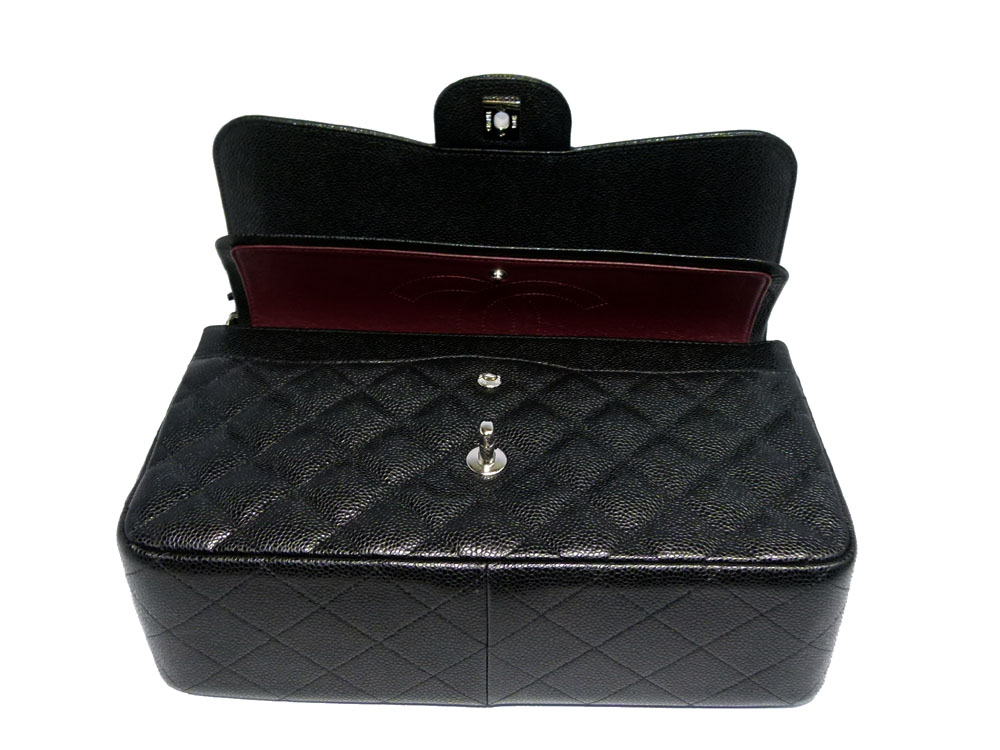Chanel 18584788 Black Caviar Jumbo Classic Double Flap with Silver Chain handbag-27178