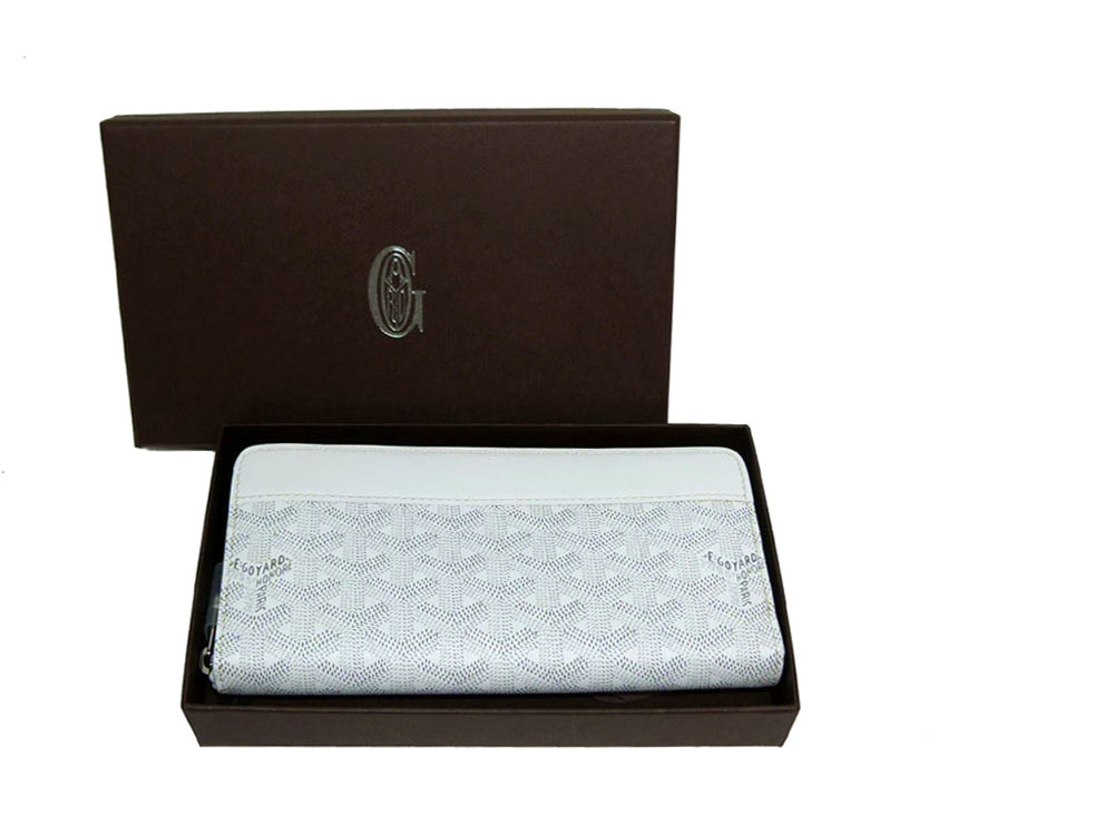 Goyard White/Yellow Interior Signature Logo Matignon APM Zip GM Passport / Long Wallet-0