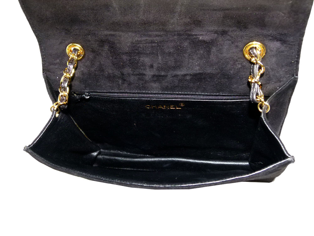 Chanel Black Suede Quilted Vintage Flap Classic Bag / Clutch in Gold Hardware-27634