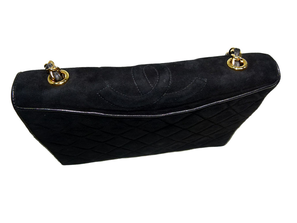 Chanel Black Suede Quilted Vintage Flap Classic Bag / Clutch in Gold Hardware-27633