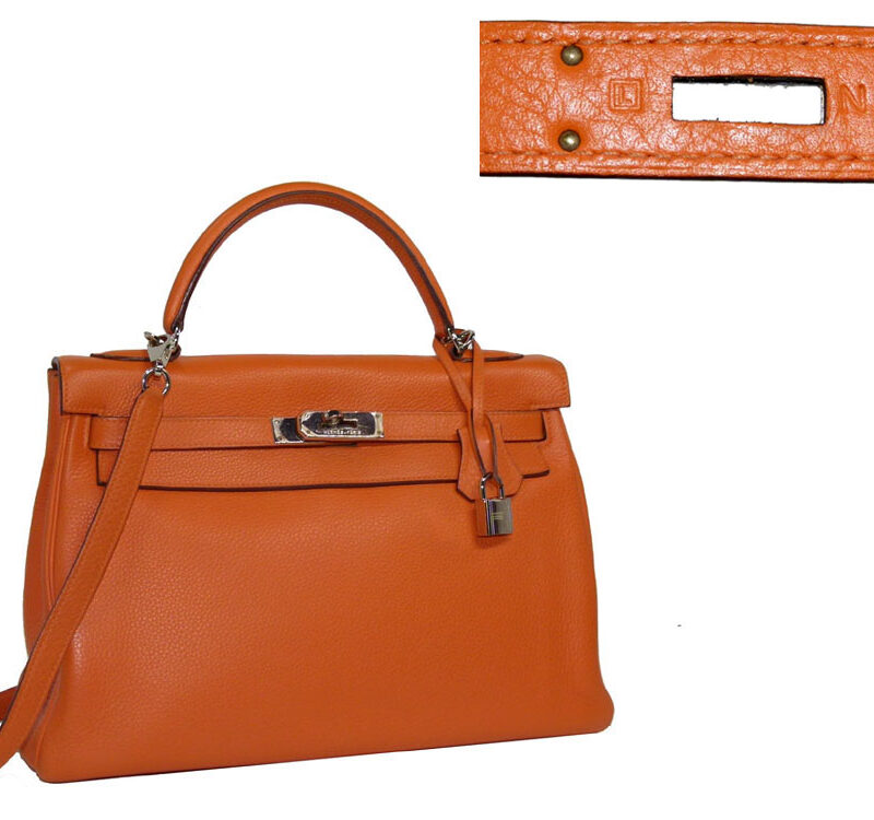 Hermes Orange Kelly 32 L Stamp Clemence Silver Hardware-0